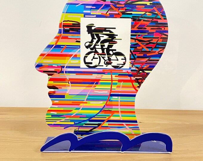 David Gerstein hand-made Pop art metal sculpture Heads " Head Cyclist  "