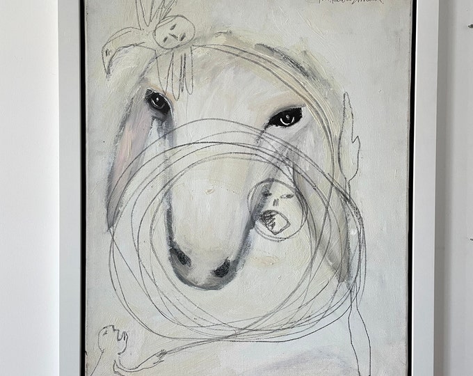 Menashe Kadishman ORIGINAL WORK " sheep"  oil on canvas SIZE 36 * 28 inches  C.1970