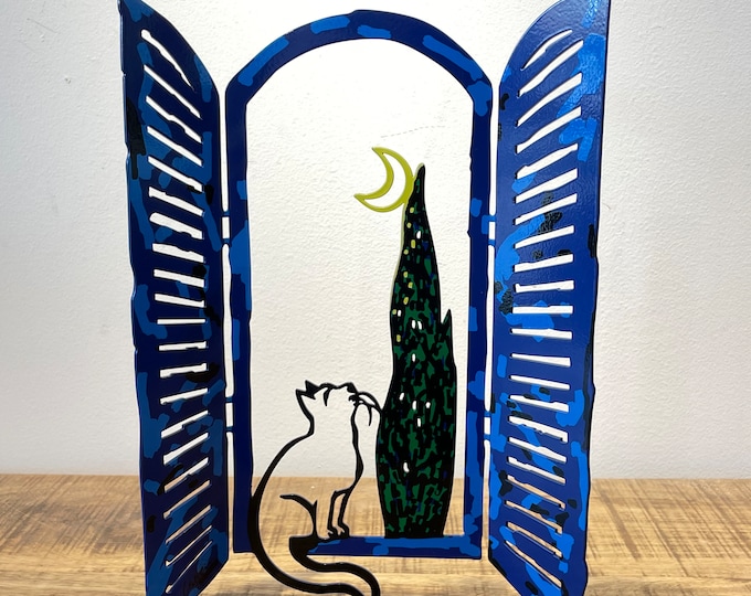 David Gerstein Pop art hand made metal sculpture --- Window " Cat at home "