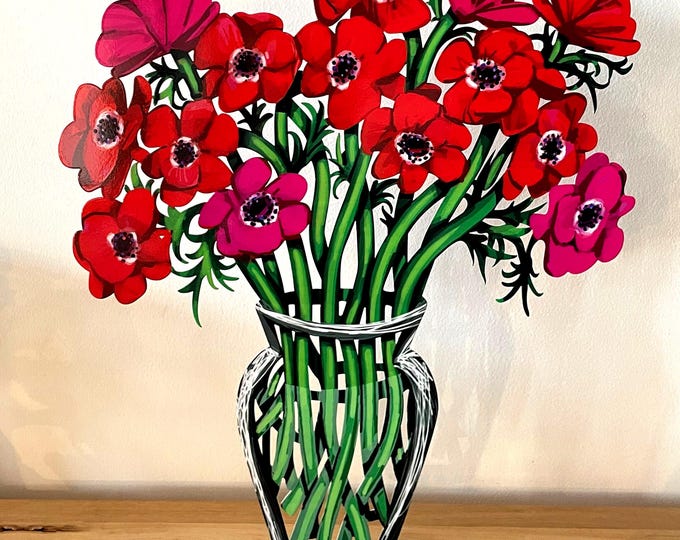 David Gerstein Big Pop art hand made metal sculpture by  " poppies vase "