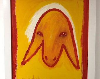 Menashe Kadishman ORIGINAL WORK " sheep " oil on canvas size 24* 20 in c.1990