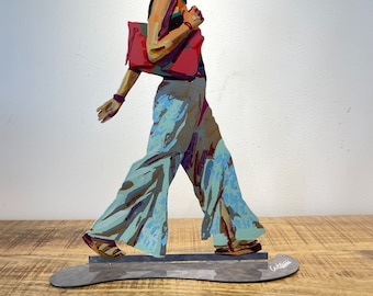 David Gerstein Large Pop art hand-made metal sculpture  --- Walkers   " Elegant Walker   "