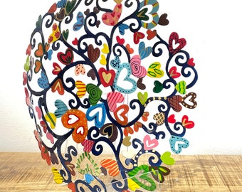 Emanuel Large hand-made painted metal sculpture plate  " hearts "