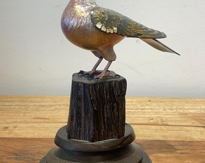 Francesco Rigossi Hand-painted silver on a wooden base Bird on a Tree Trunk