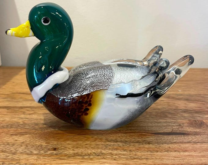 Murano hand-made stained glass sculpture  " Duck"