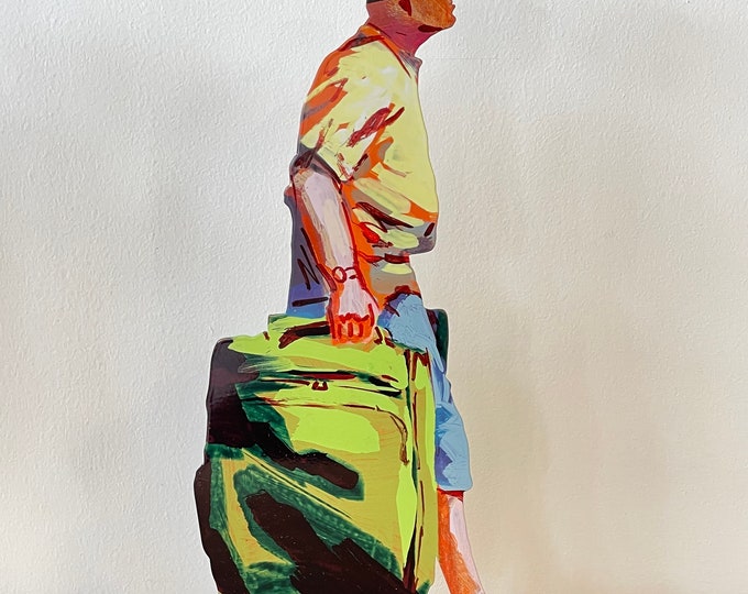 David Gerstein Large Pop art hand made metal --- Walker " Tourist "