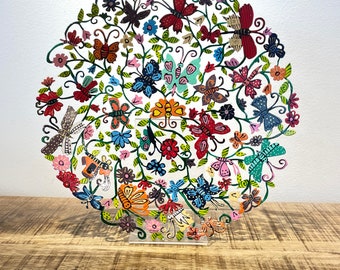 Emanuel Large hand-painted metal plate sculpture with butterflies