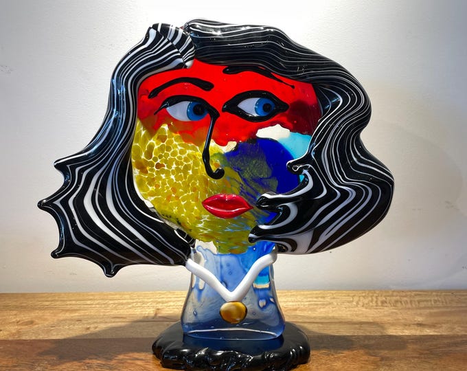 Murano Master Artist hand-made stained glass sculpture  " face "