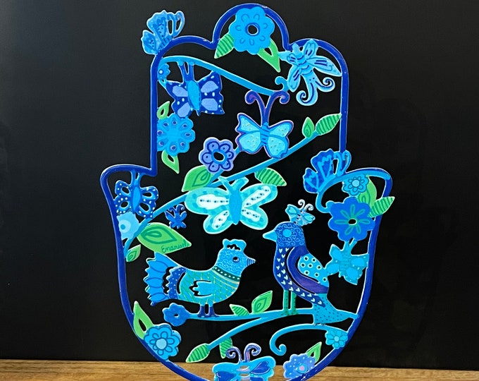 Hamsa Birds aluminum sculpture hand painted by Emanuel