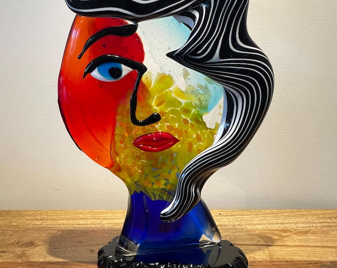 Murano Master Artist hand-made stained glass sculpture  " face "