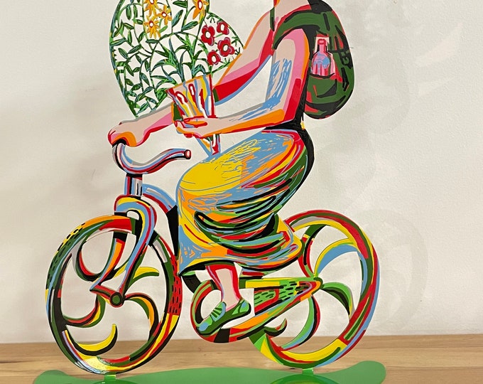 David Gerstein Pop art metal  sculpture bike Ridder  "Rider with flowers  "