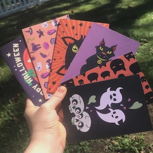 Halloween Greeting Card Set: 10 Unique Illustrated Cards with Envelopes