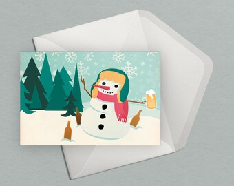 5 Pack - Winter's Here, Have A Beer Blank Greeting Cards