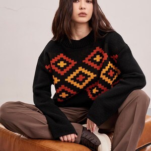Women's jumper with ornaments,knitted sweater,universal size 42-46,comfortable cozy stylish sweater with long sleeves,holiday sweatshirt image 4