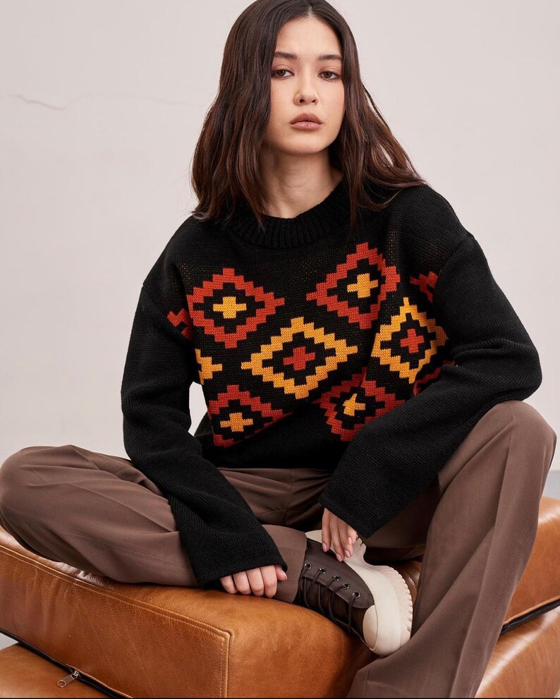 Women's jumper with ornaments,knitted sweater,universal size 42-46,comfortable cozy stylish sweater with long sleeves,holiday sweatshirt image 4