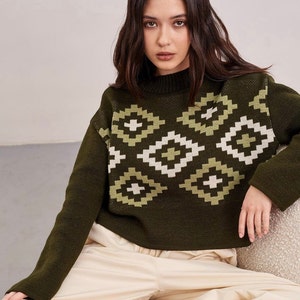 Women's jumper with ornaments,knitted sweater,universal size 42-46,comfortable cozy stylish sweater with long sleeves,holiday sweatshirt image 8