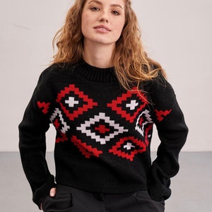 Women's jumper with ornaments,knitted sweater,universal size 42-46,comfortable cozy stylish sweater with long sleeves,holiday sweatshirt image 3