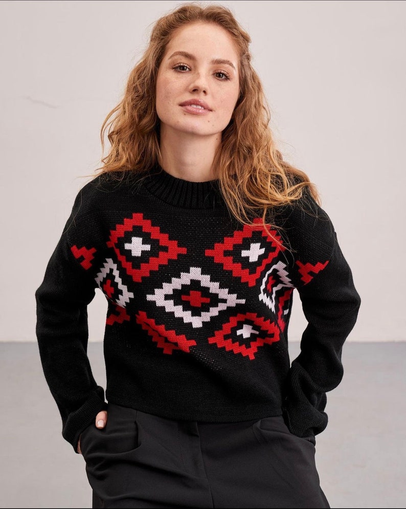 Women's jumper with ornaments,knitted sweater,universal size 42-46,comfortable cozy stylish sweater with long sleeves,holiday sweatshirt image 3