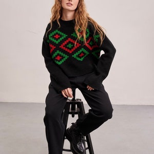 Women's jumper with ornaments,knitted sweater,universal size 42-46,comfortable cozy stylish sweater with long sleeves,holiday sweatshirt image 7