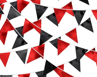 Red Black Pennant Flags, 30Pcs Metallic Fabric Triangle Bunting Garland Red Black Hanging Decoration for Graduation Wedding Halloween Casino