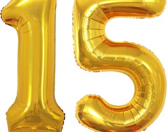 Number 15 Balloons for 15th Birthday Sweet 15 Party Decorations,42 Inch Jumbo Foil Helium 51 Balloons for 51st Birthday Party (Gold)