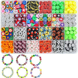 Polymer Clay Beads Bracelet Making Kit with Sports Charms Basketball Soccer Baseball Football for DIY Jewelry Craft Projects