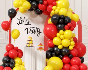 Red and Black Balloon Arch Kit with Black Red and Yellow Balloons for Baby Shower 1st 2nd 3rd Birthday Party Decorations