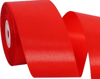 2 Inch x 25 Yards Wide Red Satin Ribbon Solid Fabric Ribbon for Gift Wrapping Crafts Chair Sash Eternal Flower Party Wedding Decoration