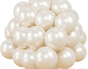 50-Pack 12" Double-Stuffed Pearl White Balloons – Ivory Sand Latex Balloons for Wedding, Bridal Shower & Anniversary Decor