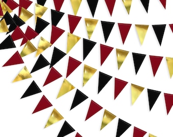 30ft Red, Black & Gold Triangle Banner Garland—perfect for graduations, birthdays, weddings, bachelorette, and casino-themed parties