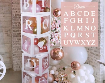 96-Pc Bridal Shower Balloon Box Set – Clear "BRIDE To BE" + "GROOM" + A-Z Letter Boxes with 40 Balloons for Engagement & Wedding Decor