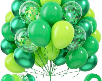 80-Pack 12" Green Balloon Set – Lime, Chrome Metallic & Confetti Latex Balloons for Jungle Safari and Forest Party Decor