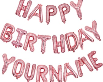 Personalized 16" Mylar Balloon Letters – 2 Sets A-Z Rose Gold Foil "Happy Birthday" Banner for Kids, Women & Men Party Decor