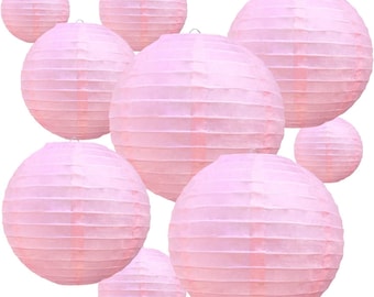 Pink Round Paper Lanterns Hanging Decorative Chinese Paper Lanterns Lamp for Birthday Wedding Party Decoration ,Baby Bridal Shower（10 Packs）