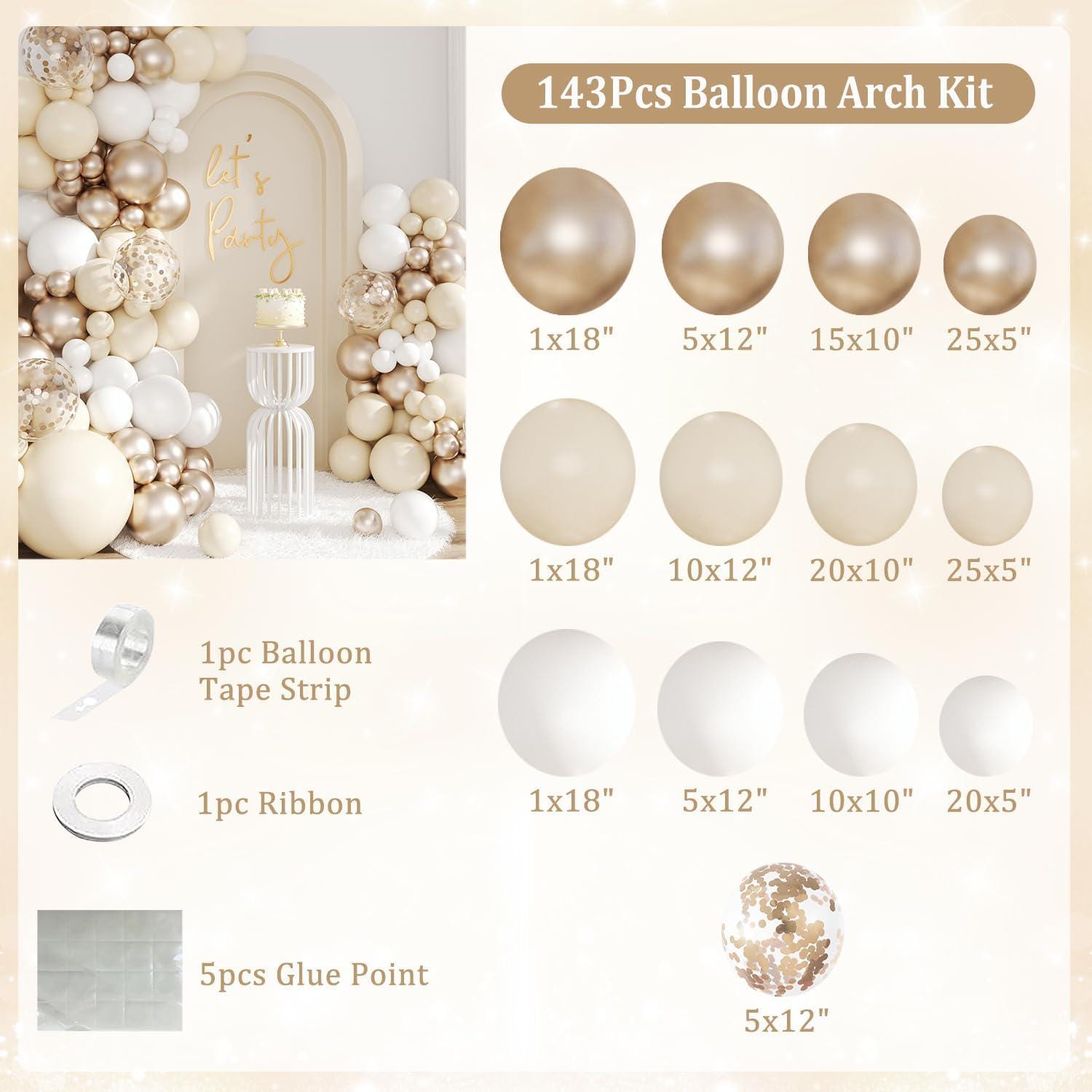 White Sand Champagne Gold Balloon Arch Kit, 143pcs Metallic Champagne ...