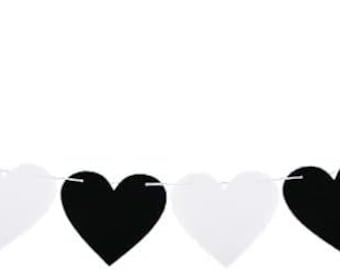 5.9inch Black White Felt Heart Garland Banner Valentines Banner for Gothic Farewell Wedding Anniversary Bachelorette Party Decor