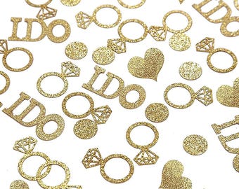 Gold Wedding Table Confetti, Bridal Shower Decoration Bride to Be Confetti Glittering Diamond Ring I Do Engagement Table Scatter, 100pcs