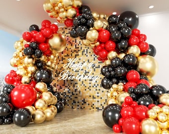 153Pcs Red and Black Gold Balloons Garland Arch Kit - 18 12 10 5 inch Different Size Black and Red Metallic Gold Balloons