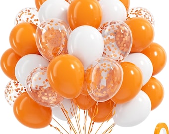 60pcs 12inch Orange and White Balloons with Orange White Confetti Balloons Baby Shower, University, Birthday Party Decorations