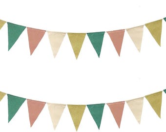 Sage Green Pennant Banner Flags, Green Pink Beige Triangle Garland for Greenery Boho Baby Shower, Neutral Birthday Decorations
