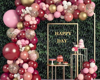162PCS Burgundy Balloon Arch Kit – Light Pink White Maroon & Gold Confetti Latex Metallic Balloons for Birthday Bridal Shower and Graduation
