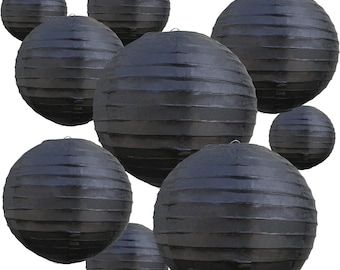 10-Pack Black Round Paper Lanterns – decorative hanging lanterns for parties, weddings, Halloween & home décor