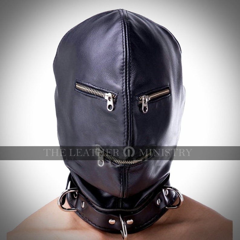 Handmade Genuine Black Leather Zipper Bondage Gimp Hood Mask Etsy
