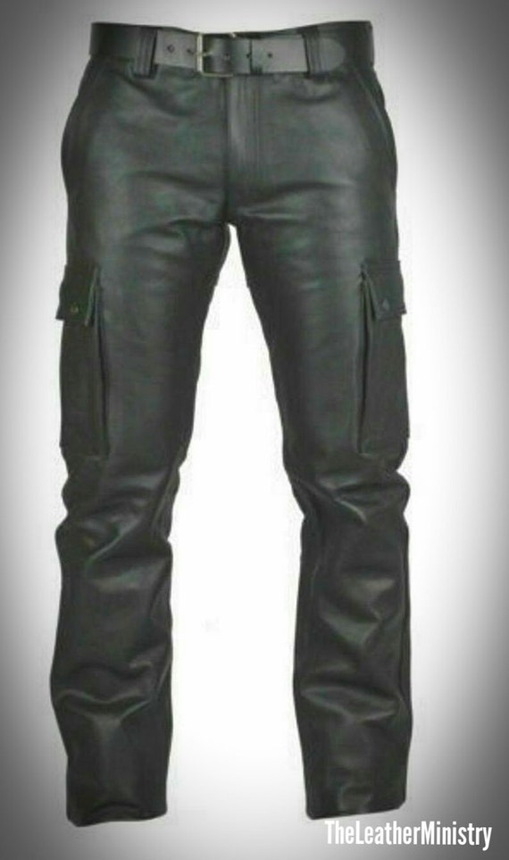 Real Black Leather Motorbike Pant Biker Jeans Cargo 6 Pocket | Etsy