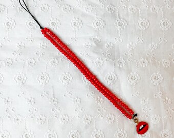 Phone charm red lips, lipstick, lipstick bead, Custom Phone charm, phone strap, phone chain