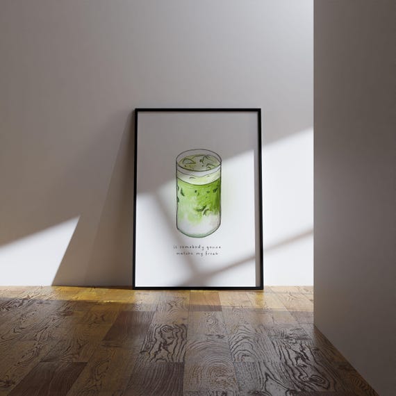 Iced Matcha Latte Print, Fun Kitchen Wall Art (Digital Download)