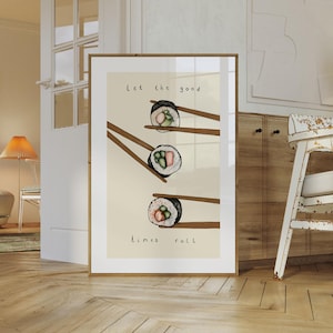 Impresión de rollo de sushi, póster de sushi, arte de pared de sushi, decoración de pared de comida asiática, impresión de cocina, arte de pared de cocina, decoración de cocina