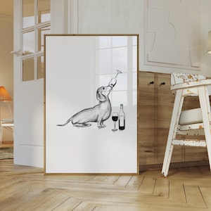 Dachshund wall art, Dachshund drawing, dog lovers gift, Dachshund print, sausage dog poster, digital download with customisable colour