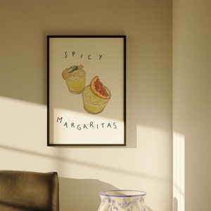 Impresión de margaritas picantes, margarita, marg picante, cartel de cóctel, cartel de margarita, obras de arte de cocina, arte de pared