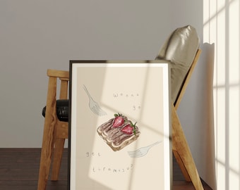 Tiramisu poster, Italian food print, kitchen wall art, tiramisu dessert poster, trendy wall art